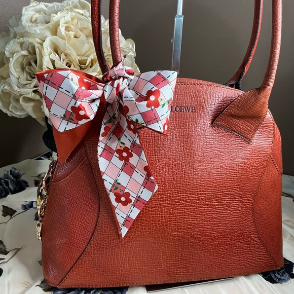 Loewe Handbags - Loewe Red Shoulder Bag with Textured Leather and Scarf Accent